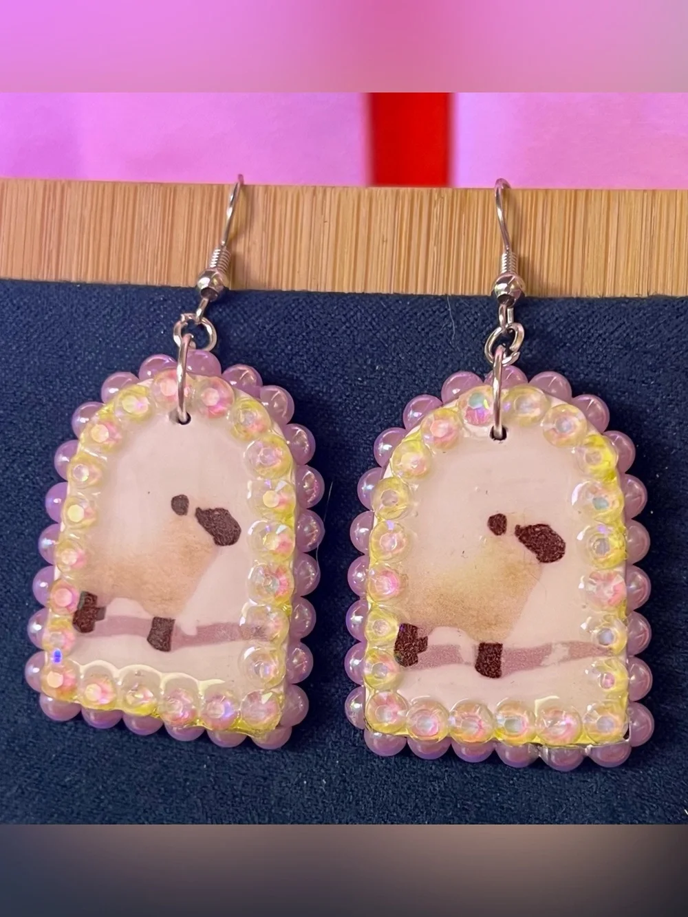 Lavender Bird Charm Beaded Dangle Earrings - Unbranded